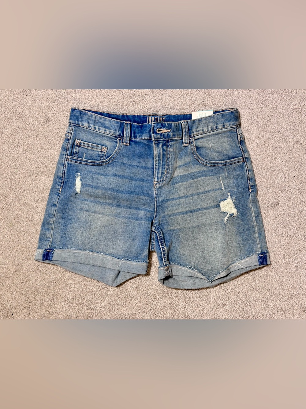 NWT Girls Justice Mid-Rise Blue Soft Denim Shorts - size 18